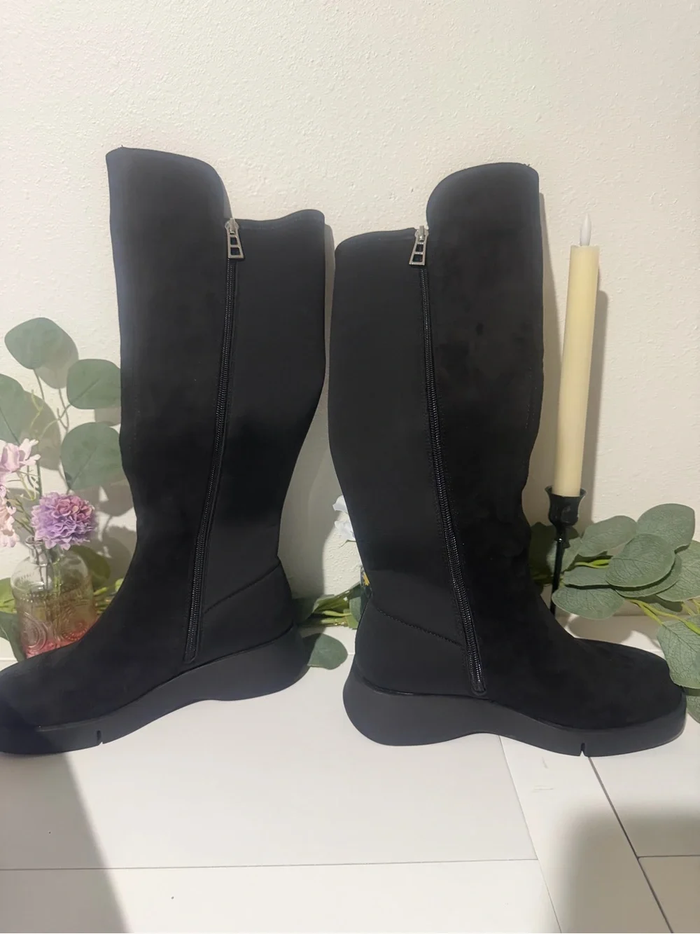AEROSOLES Black Over-The-Knee Zip Suede like Stretch Boots